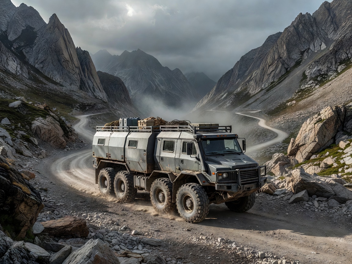 Portalvibly Aether 6x6 Heavy Expedition Vehicle parked in mountainous forest terrain