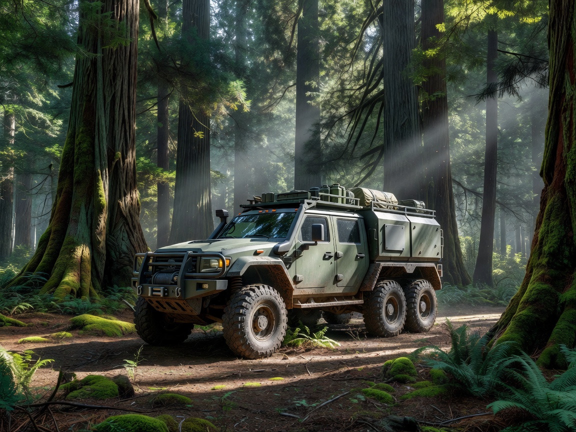 Portalvibly Aether 6x6 Heavy Expedition Truck parked in forest setting